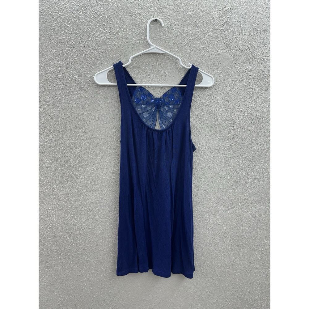 Kirra Womens Tank Top Size Medium Blue Sequin Bow Racerback USA Made